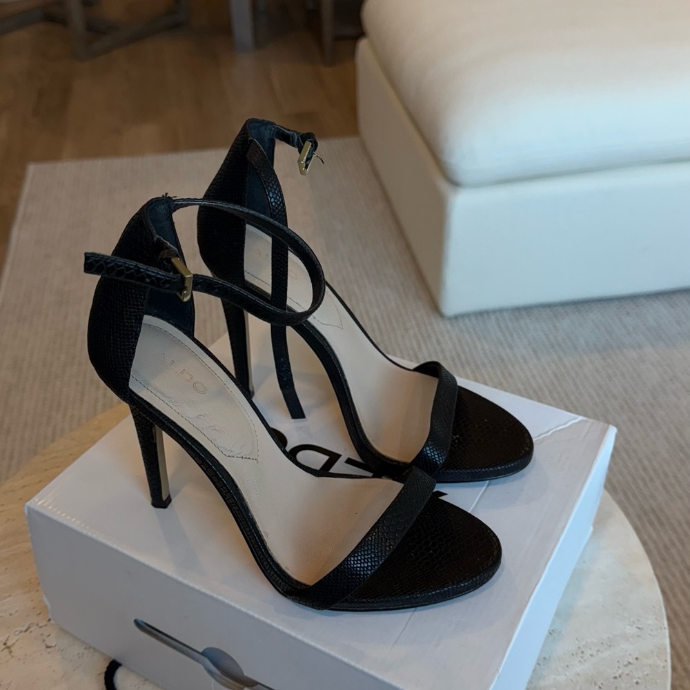 Aldo Black Stiletto Heels Strappy Design
